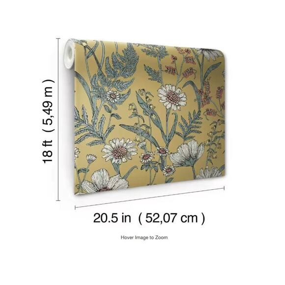 NEW InHome Peel & Stick Wallpaper Spring Meadow Yellow Floral 20.5" x 18' - Picture 5 of 12